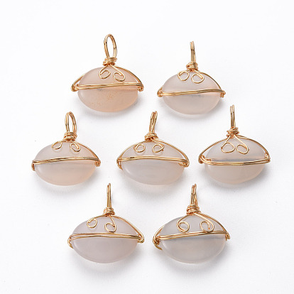Natural Agate Pendants, with Golden Brass Findings, Oval