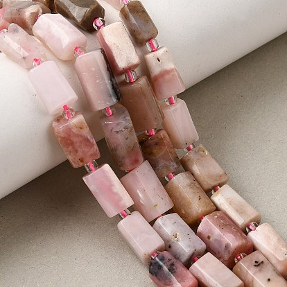 Natural Pink Opal Beads Strands, Column, Faceted, with Seed Beads