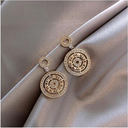 925 Silver Needle Creative Lucky Compass Earrings - Elegant Round Diamond Ear Pendants