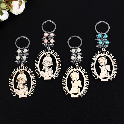 Wood Keychain for Women, Angel