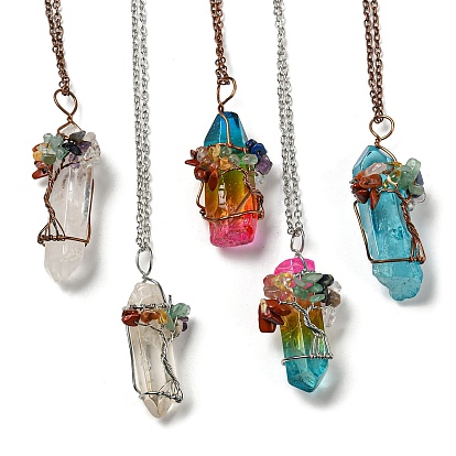 Quartz Crystal Pendant Necklaces, with Iron Chains, Bullet