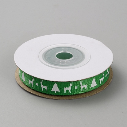 10 Yards Christmas Festive Polyester Grosgrain Decorations Ribbon, Printed Ribbon