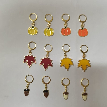 Marqueurs de point de verrouillage feuille d'érable/citrouille/gland en alliage d'émail à thème d'automne, ton doré 304 marqueur de point fermoir en acier inoxydable