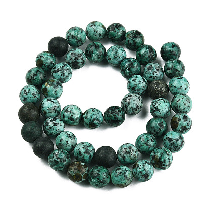 Natural Jasper Beads Strands, Imitation African Turquoise, Dyed, Frosted Style, Round