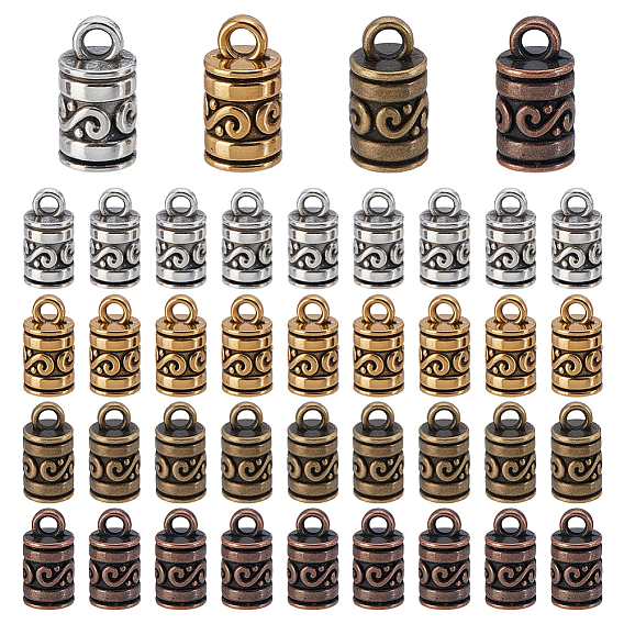 200 pcs 4 styles extrémités de cordon en alliage de style tibétain, colonne