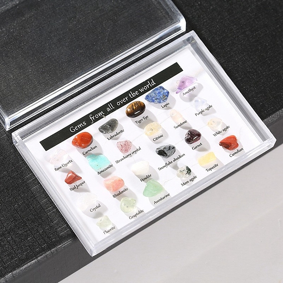 24 стили самородков, смешанные коллекции натуральных драгоценных камней, для преподавания наук о Земле, со стеклянной коробкой