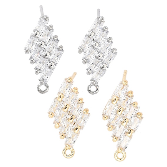 Латунные серьги-гвоздики из циркония, без кадмия, без никеля и без свинца, ромб