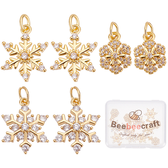 12 pcs 3 colgantes de circonita cúbica transparentes micro pavé de latón estilo, copo de nieve