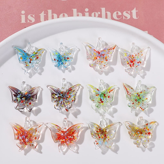 Transparent Lampwork Pendants, Butterfly Charms