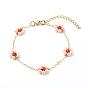 Shell Pearl & Acrylic Beads Flower Link Bracelets, with Brass Cable Chains, Golden
