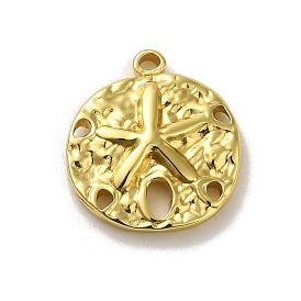 304 Stainless Steel Pendants, Textured, Flat Round with Starfish Charm