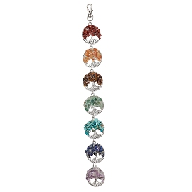 7 Chakra Natural Red Aventurine & Green Aventurine & Amethyst & Tiger Eye & Lapis Lazuli & Red Jasper & Synthetic Turquoise Chips Tree of Life Pendant Decorations