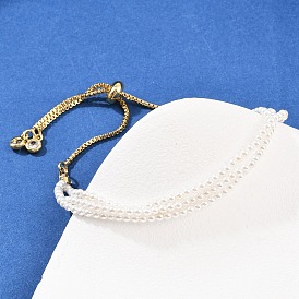 Латунные браслеты-слайдеры с цепочкой-коробкой, Браслеты из искусственного жемчуга из АБС-пластика для женщин, с кубического циркония, без кадмия и без свинца, стойки покрытие, долговечный