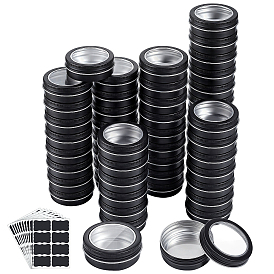 50Pcs Round Aluminum Packing Boxes with Visible Window Lid, with 10 Sheets Paper Self Adhesive Stickers