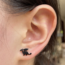 Jolies mini boucles d'oreilles en forme d'animal dragon volant pour filles - acier inoxydable.