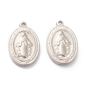 304 charmes en acier inoxydable, ovale avec médaille miraculeuse