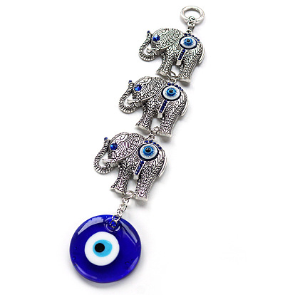 Chimei alloy point drill three elephant blue eyes pendant Turkish devil's eye jewelry wall hanging car hanging decoration