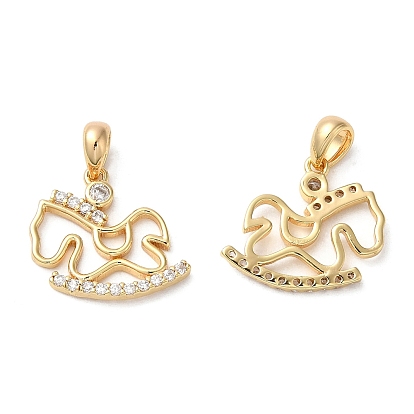 Brass Micro Pave Cubic Zirconia Pendants, Nickel Free, Horse