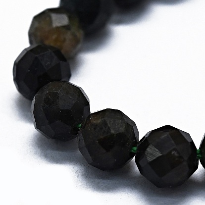 Natural Green Tourmaline Beads Strands, Faceted(64 Facets), Round
