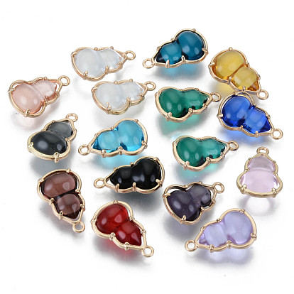 Glass Pendants, with Alloy Open Back Settings, Cadmium Free & Nickel Free & Lead Free, Gourd