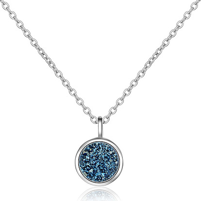 Blue Crystal Pendant Necklace with Dreamy Starry Sky Agate Teeth - Short Collarbone Chain.