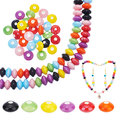 2 Strands Handmade Pearlized Porcelain Beads, Flat Round