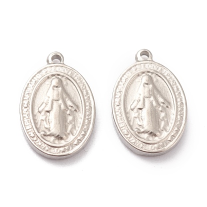 304 charmes en acier inoxydable, ovale avec médaille miraculeuse