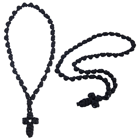 2 piezas 2 estilos de collares de oración con colgante de cruz de cordón trenzado de poliéster