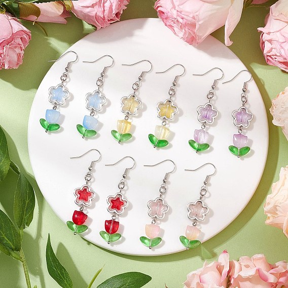 5 пара латунных висячих серег для женщин и мужчин, с стеклянного шарика, платина