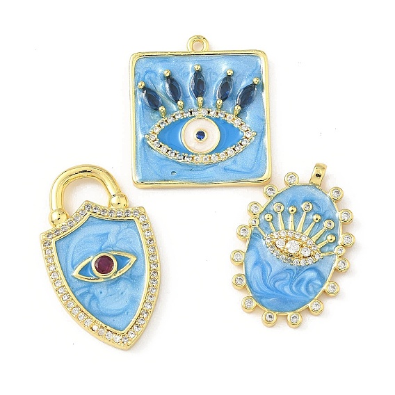 Латунные микро проложить кубического циркония подвески, с эмалью, очарование сглаза, реальный 18 k позолоченный