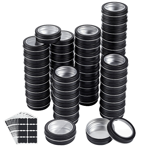 50Pcs Round Aluminum Packing Boxes with Visible Window Lid, with 10 Sheets Paper Self Adhesive Stickers