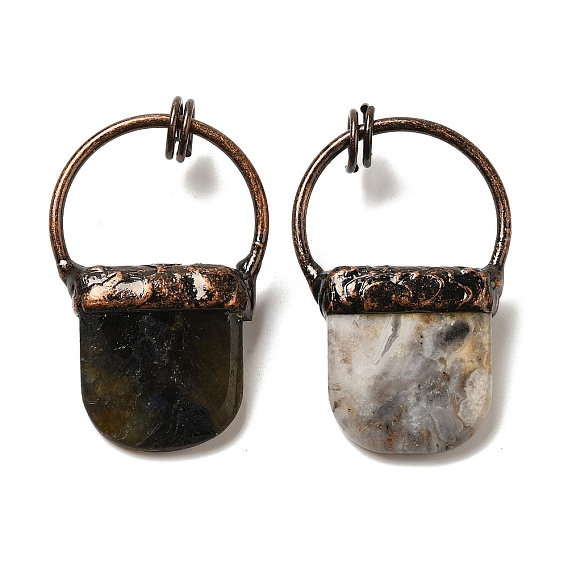 Природных драгоценных камней подвески, квадратные подвески из латуни цвета красной меди с соединительными кольцами