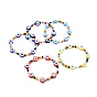 Evil Eye Stretch Bracelets, with Glass Seed & Round Polymer Clay Beads