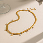 6MM 304 Stainless Steel Flat Snake Chain Necklaces with Clear Cubic Zirconia Tassel for Women