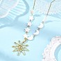 Alloy Sun Pendant 304 Stainless Steel Cable Chain Necklaces for Women, with Moon Star Natural Freshwater Shell, Seashell Color