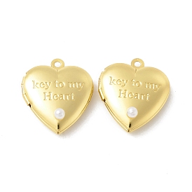 Rack Plating Brass Enamel Locket Pendants, Long-Lasting Plated, Real 18K Gold Plated, Cadmium Free & Nickel Free & Lead Free, Heart with Word Key to My Heart