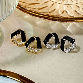 Shiny Fashionable Geometric Triangle Earrings with Diamonds, Black