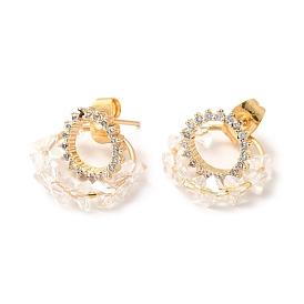 Boucles d'oreilles pendantes à double anneau avec zircone cubique transparente et verre, bijoux en laiton pour femmes, sans plomb et sans cadmium et sans nickel