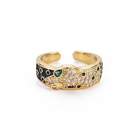 Cubic Zirconia Leopard Cuff Ring, Real 18K Gold Plated Brass Open Ring for Women, Nickel Free
