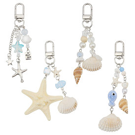 4 pièces 4 styles série océan décorations pendentifs en fer et résine, platine