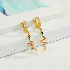 Colorful Zircon Snake Earrings with Cross Pendant - Delicate, Diamond Inlaid, Sun-shaped.