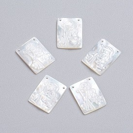 Natural White Shell Mother of Pearl Shell Pendants, Rectangle
