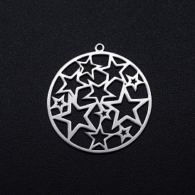 201 inoxydable charmes filigranes en acier, plat et circulaire avec étoile