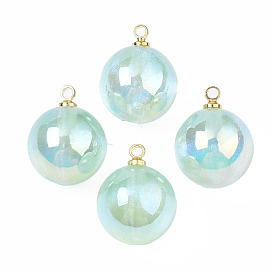 Colgantes de perlas de imitación de plástico abs, con fornituras de latón, color de ab chapado, rondo