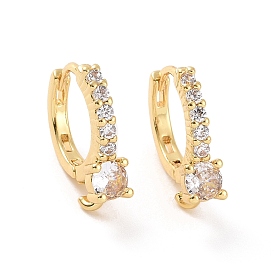 Brass Micro Pave Clear Cubic Zirconia Hoop Earring Findings, with Vertical Loops