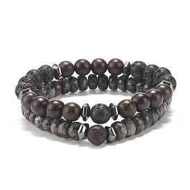 2 Stück 2 Stil Naturholz & Edelstein Stretch-Armband-Set, Yoga-Armbänder mit ätherischen Ölen für Frauen