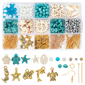 Наборы для самостоятельного изготовления сережек в океанской тематике, включают железные крючки для серег, Перейти латунные, синтетические бирюзовые, Подвески из сплава , железный штифт