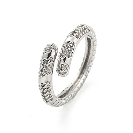 Brass Micro Pave Cubic Zirconia Cuff Rings, Open Rings for Women, Long-Lasting Plated