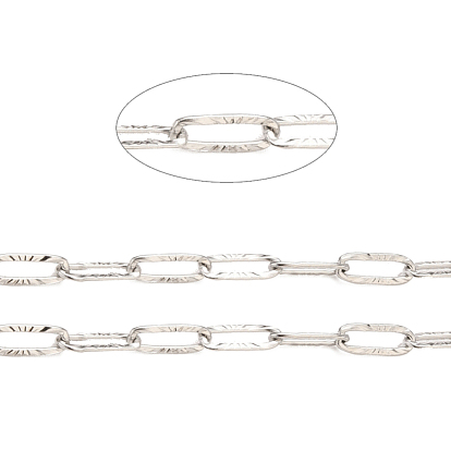 304 Stainless Steel Textured Paperclip Chains, Drawn Elongated Cable Chains, Soldered, with Spool