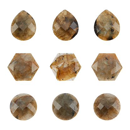9pcs 3 cabochons de labradorite naturelle de style, facette, demi-rond & hexagone & larme
